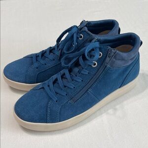 D9-12 Vionic Rosemont Womens Sneakers Mid Top Blue Suede Lace Zip Up Size 8